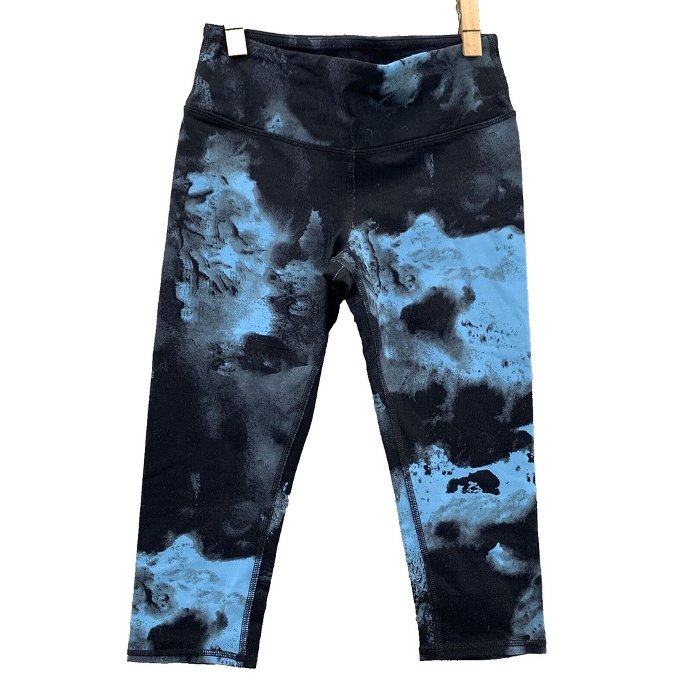 Alo Yoga Leggings Womens XS Blue Black Tie Dye Cropped Capri Athletic Sportswear